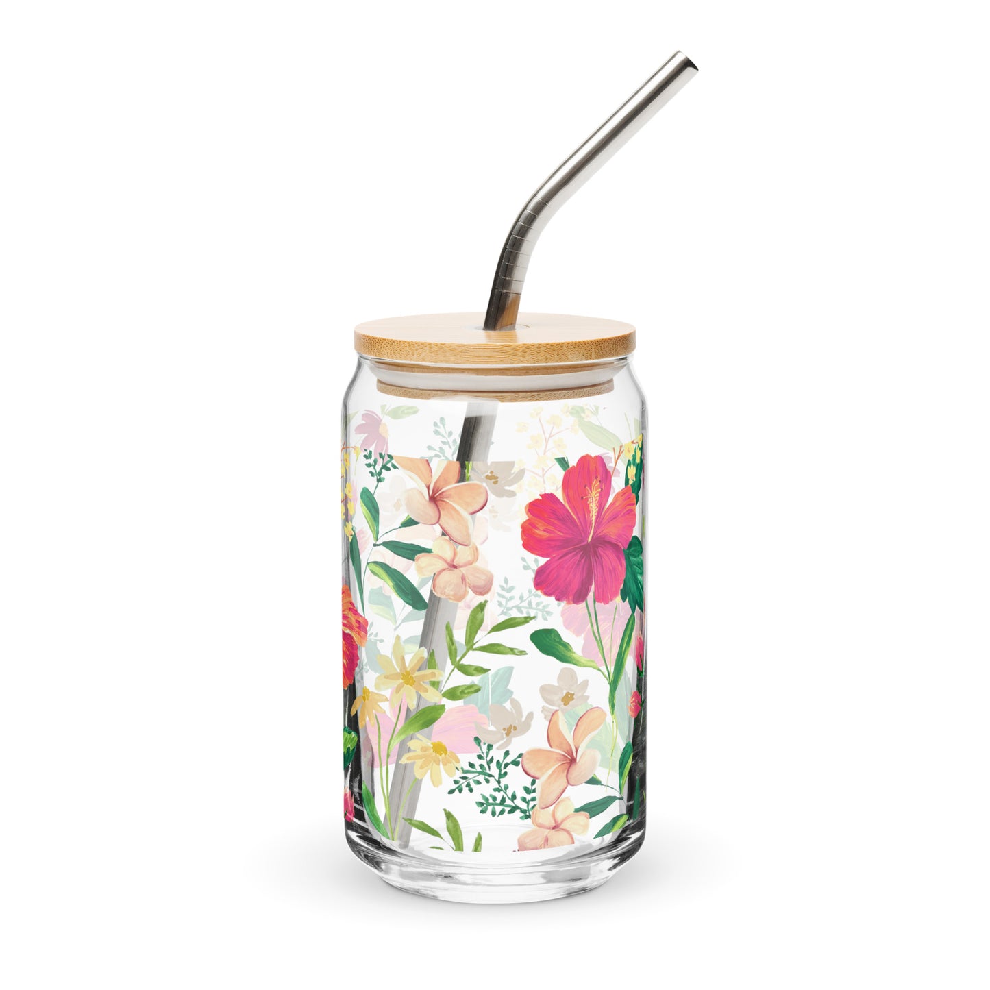 tropical-flower-can-shaped-glass-tumbler-16-oz-lid-straw