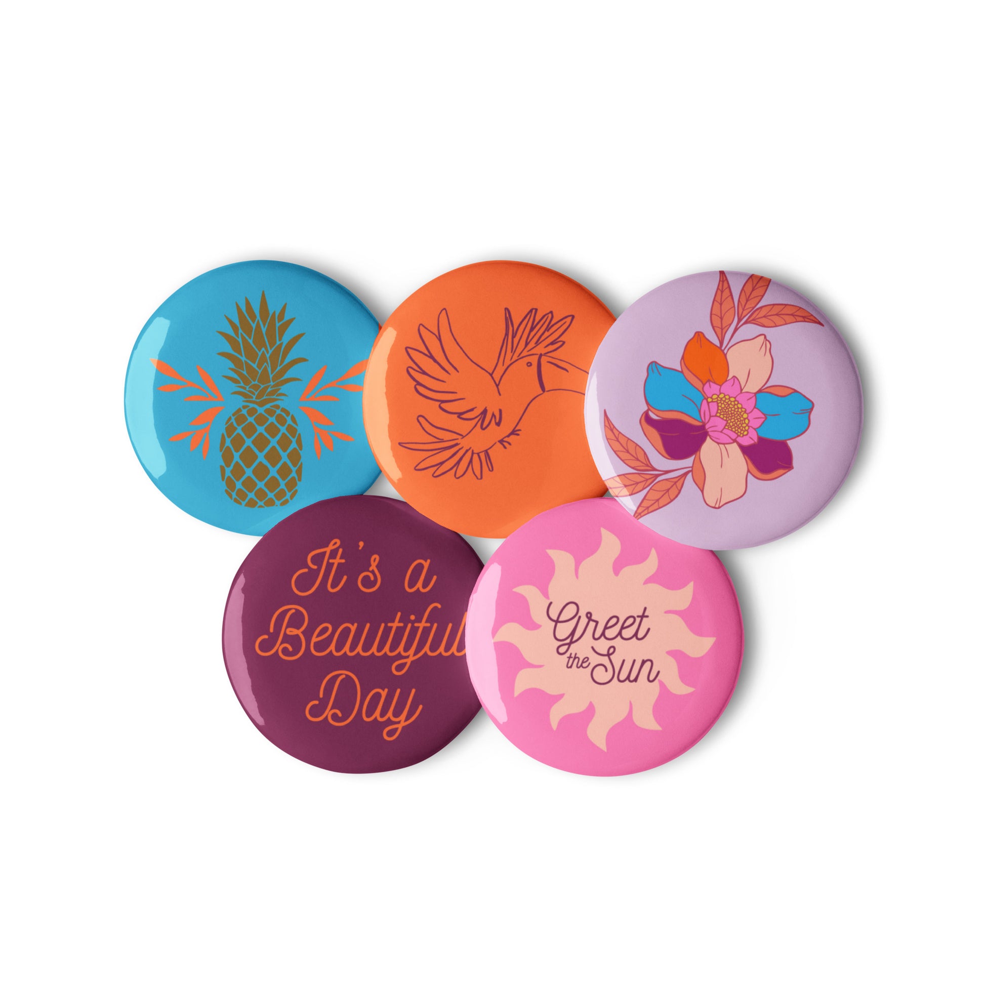 pin-buttons-toucan-flower-sun-pineapple