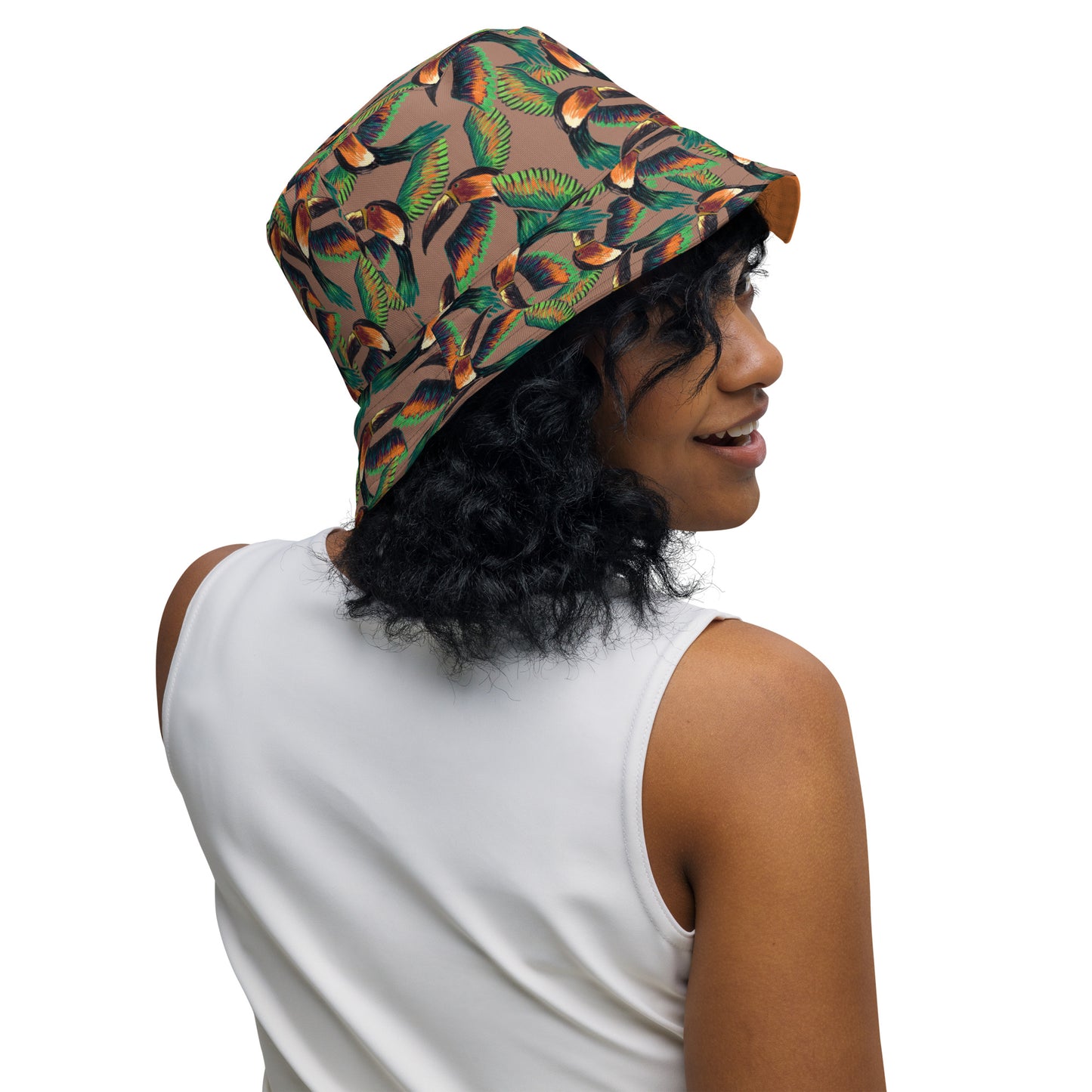 summer-hat-mocha-mousse-orange-tropical-toucans-unisex