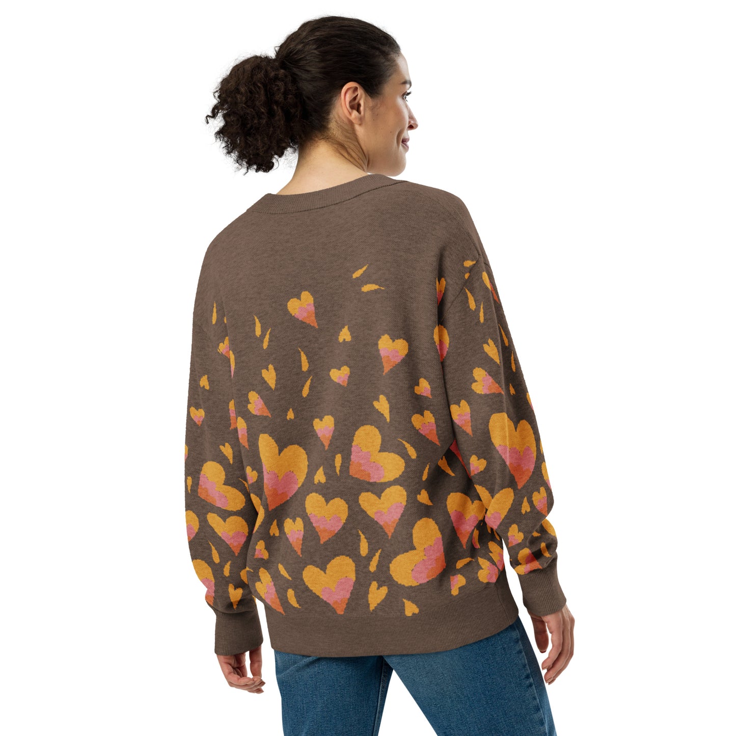 Knitted Cardigan Hearts - Brown