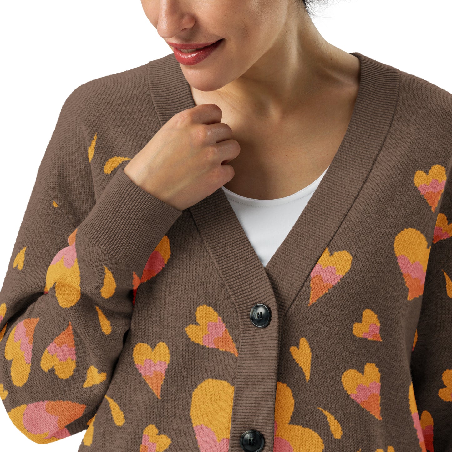 Knitted Cardigan Hearts - Brown
