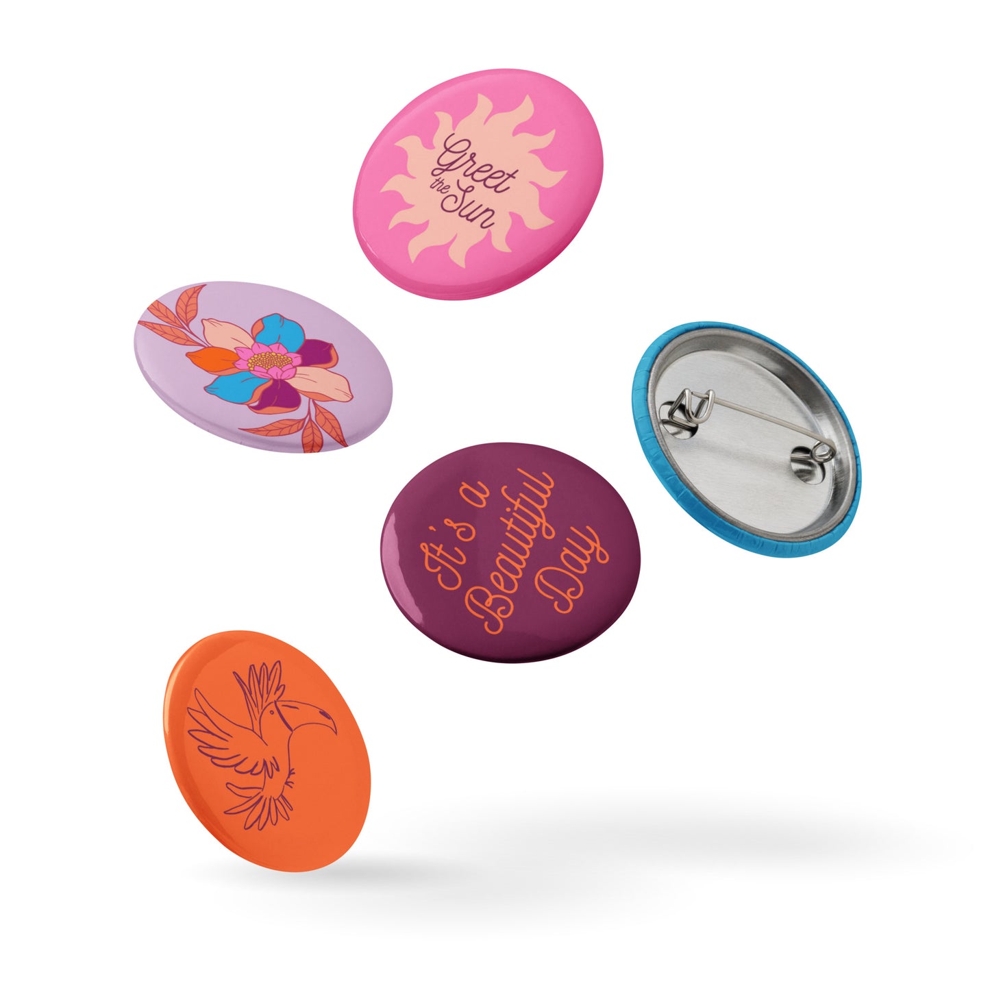 pin-buttons-toucan-flower-sun-pineapple