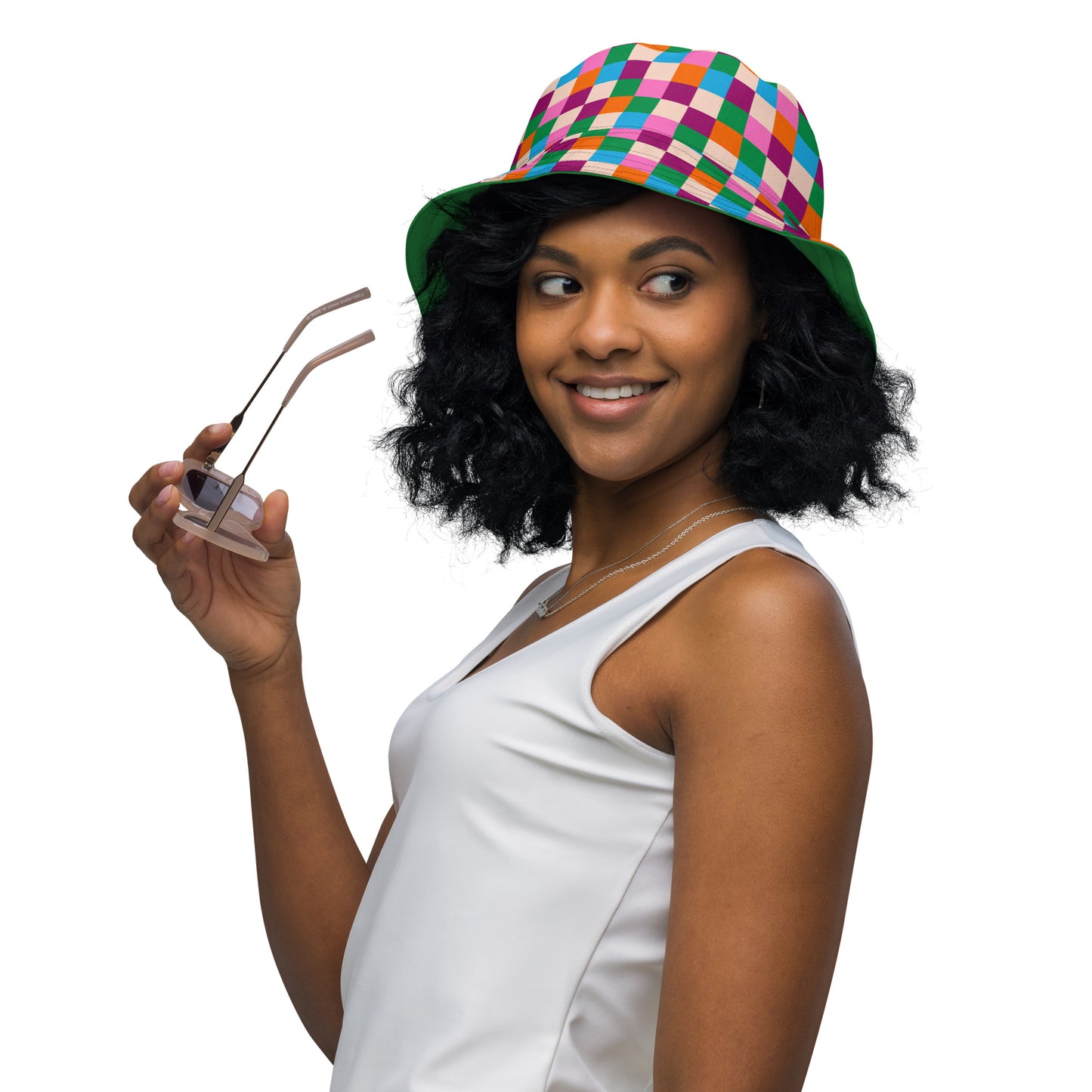 woman-wearing-chess-colorful-bucket-hat