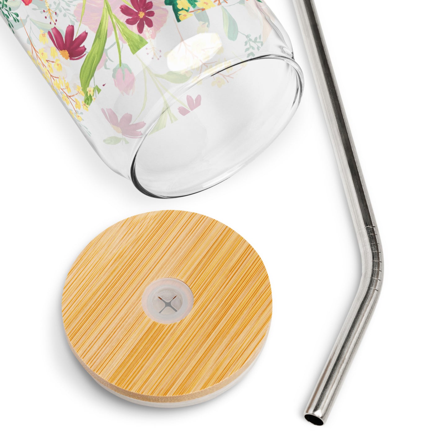 spring-flowers-can-shaped-glass-tumbler-16-oz-with-lid-straw-drinkware